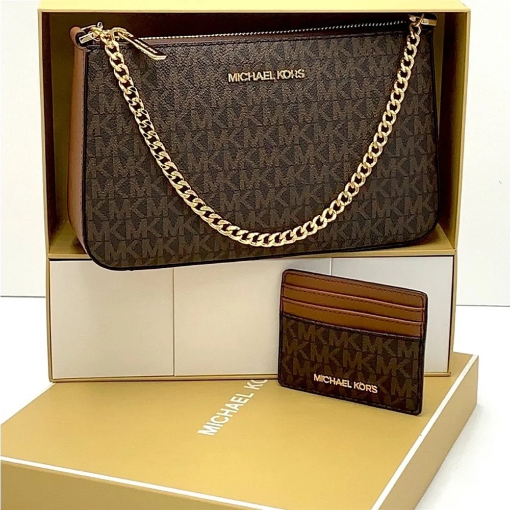 MICHAEL KORS GIFTABLE SHOULDER BAG & CARD HOLDER BOXED SET BROWN SIGNATURE COLOR - Picture 7 of 16